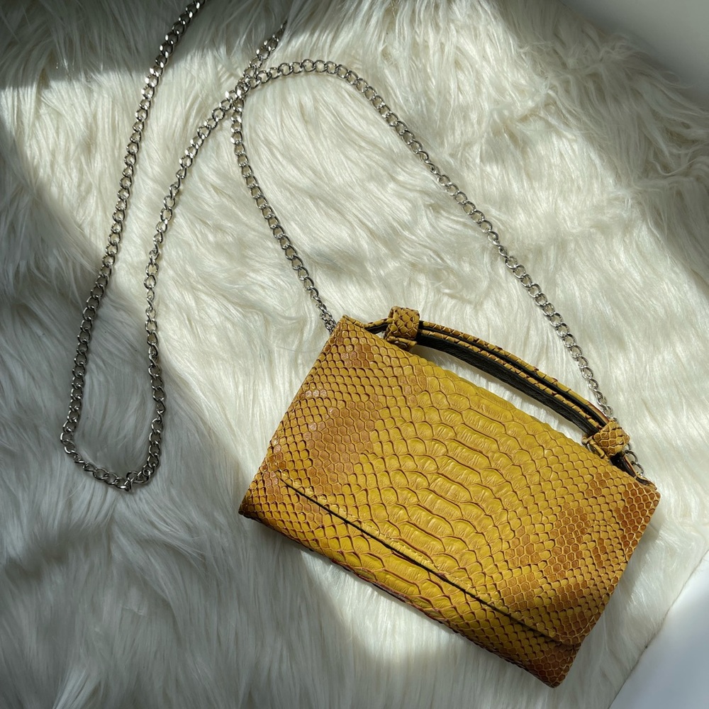 NWT Vintage Monko Gold Genuine Leather Croc Print Wallet Top Handle Chain Strap